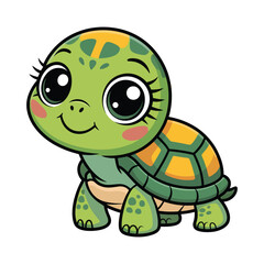 Fototapeta premium Adorable cartoon turtle with big eyes and a sweet smile, , perfect for childrens books, educational materials, and cute designs