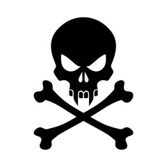 Skull and crossbones silhouette, danger symbol in bold black vector style