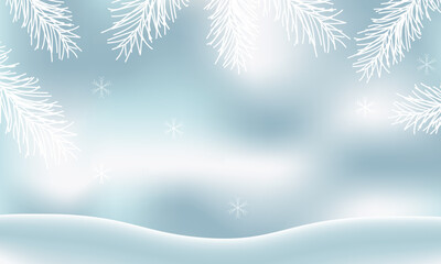 christmas background with snowflakes and tree brunch