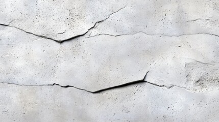 Obraz premium A textured, light gray concrete surface with multiple deep, jagged cracks and shadows, showing signs of age and wear.