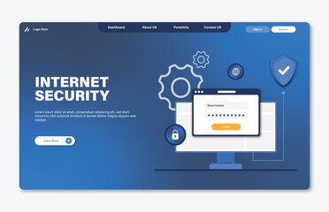 Internet security landing page template. Vector illustration