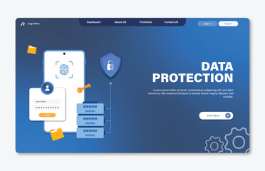 Data protection landing page template. Vector illustration