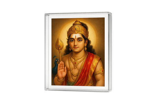 Lord Murugan with Peacock and Vel &ndash; Radiant Hindu God of Victory and Grace on Transparent Background