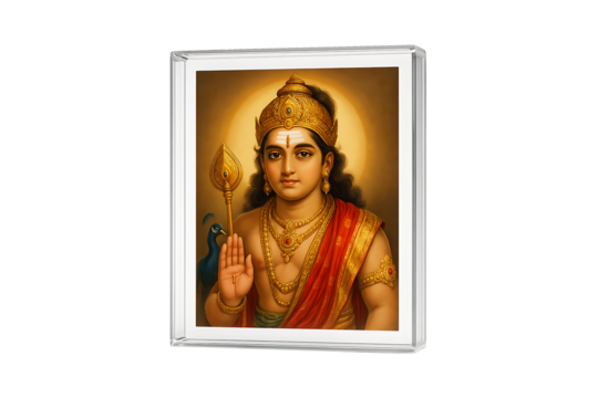 Lord Murugan with Peacock and Vel – Radiant Hindu God of Victory and Grace on Transparent Background