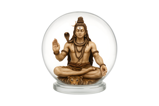 Lord Shiva sitting on tiger skin in meditation embodying strength and serenity on Transparent Background