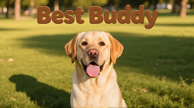 Happy Labrador retriever sitting outdoors in the sunshine, best buddy in the park scene