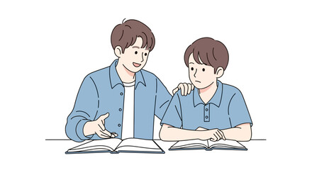 Supportive tutoring concept featuring a mentor helping a student with schoolwork offering