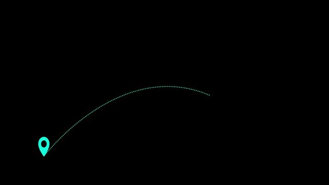 Route direction navigation between two points marked with location pin icons and dotted line path Animated cyan location pin icon with dotted line path animation map marker.
