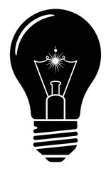 A striking black silhouette vector icon of a classic lightbulb, its glowing filament a powerful symbol representing a bright idea, creative inspiration, innovation, and invention