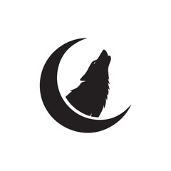 Howling Wolf in a Crescent Moon Silhouette