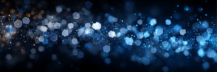 Abstract blue and golden hexagon bokeh background. digital glowing.