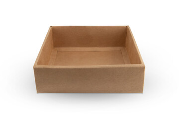 Blank craft box mockup with transparent window isolated on white background