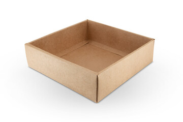 Blank craft box mockup with transparent window isolated on white background