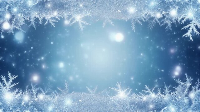 A delicate border of frost and snowflakes creates a magical winter scene, perfect for holiday greetings and seasonal designs with a cool, ethereal feel.