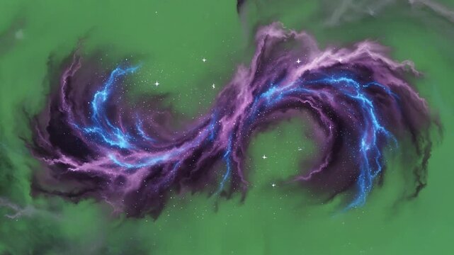 A swirling cloud of cosmic dust and liquid-like nebula in deep purple and electric blue, with tiny sparkling stars, epic and magical movement