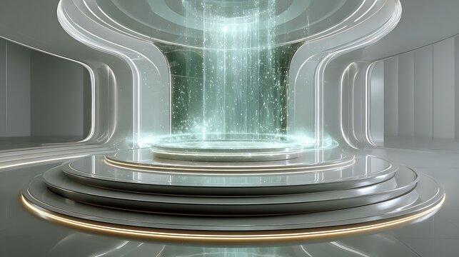 Futuristic light beam technology in clean white modern digital room