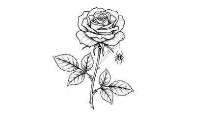 Intricate rose illustration with spider web and spider evokes dark elegance for gothic themes