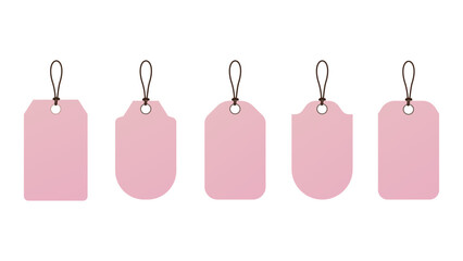 vector set of blank pink gift tags in various shapes with strings