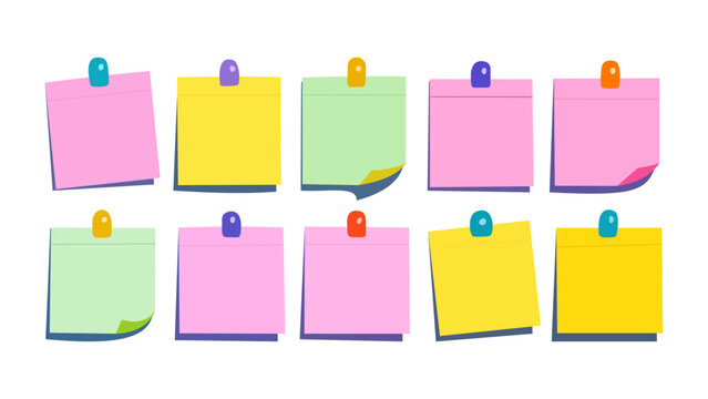 vector collection of colorful sticky notes pinned with pushpins