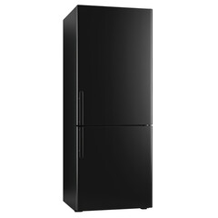 Modern black refrigerator isolated on transparent background