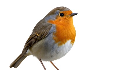 European robin close-up a small passerine bird with orange breast isolated on white background