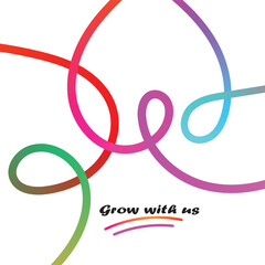 Abstract colorful intertwined lines with 'grow with us' message