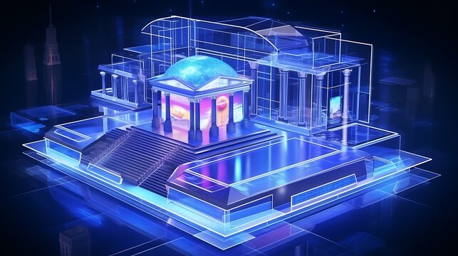 Futuristic architecture with a vibrant blue glow, creating a sense of innovation, technology, and modern design for visionary projects and presentations - Powered by Adobe