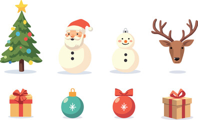 christmas Vectors set, holidays Illustrations, snowman, elements.