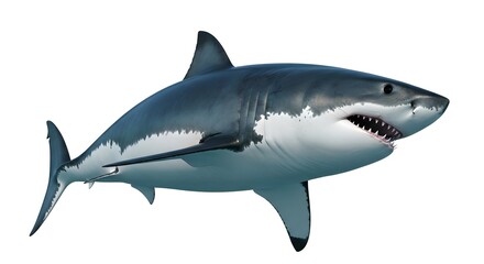 Obraz premium Great white shark swimming gracefully in the ocean, showcasing its powerful body and sharp teeth