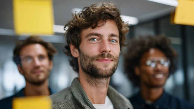 Remote marketing team brainstorming creative campaign ideas using virtual whiteboards in VR with 3D sticky notes and visual assets, representing virtual collaboration, immersive creative workflows,
