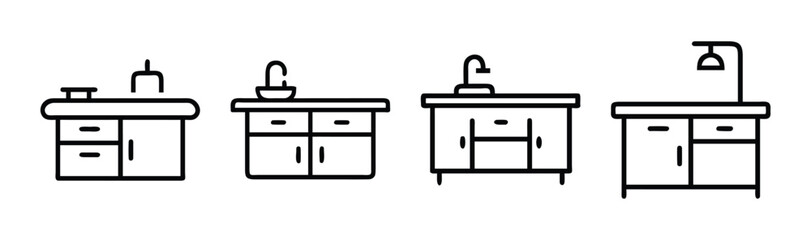 Vector illustration of a modern kitchen island with integrated seating and contemporary design elements
