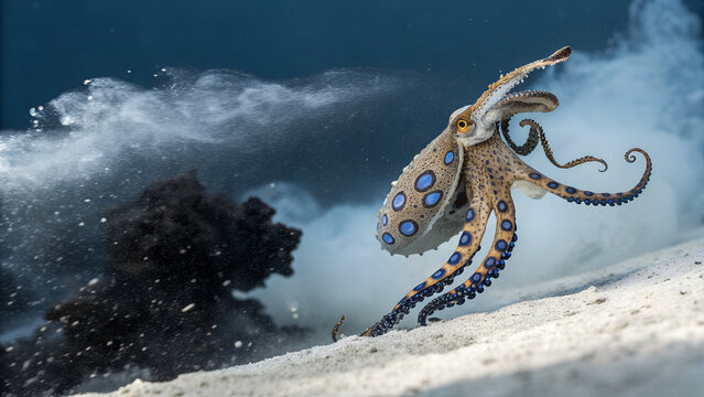 Blue ringed octopus underwater photography sea animal marine life wildlife ocean nature aquatic creature - Powered by Adobe