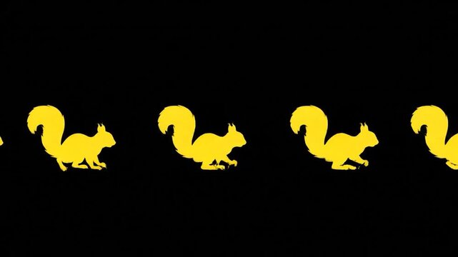 Yellow squirrel silhouettes alternate along a black background