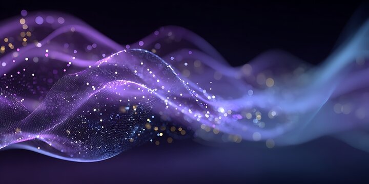 Abstract glowing purple and blue particles wave flow concept