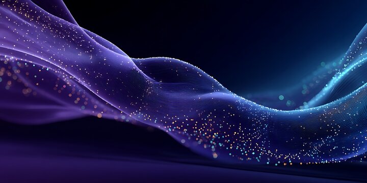 Abstract flowing particle wave network with glowing light dots