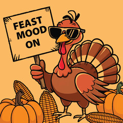 Cool Thanksgiving Turkey with 'Feast Mood On' Sign