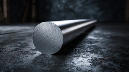 Eye-catching photo of extreme macro shot of a polished aluminum round bar profile, brushed metal surface, smooth rounded edges, metallic shine, detailed texture, industrial material.