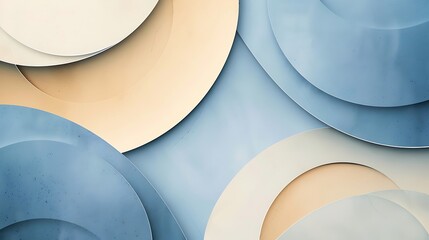 Abstract overlapping blue and beige circular paper shapes design