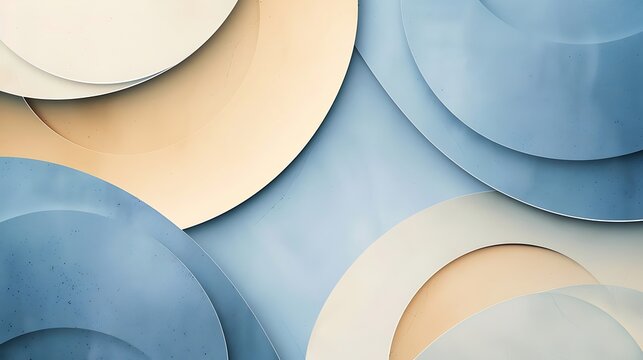 Abstract overlapping blue and beige circular paper shapes design - Powered by Adobe