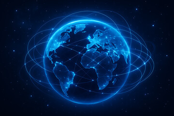 Fototapeta premium Futuristic digital Earth with glowing global network connections and technology background