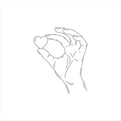 Simple Line Art of a Hand Holding a Heart