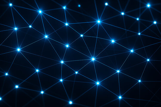 Glowing cyber network with luminous nodes and abstract geometry connection grid