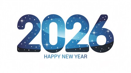 “2026 blue gradient star style happy new year typography design”