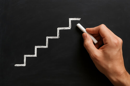 Hand drawing a chalk staircase on a blackboard - Powered by Adobe