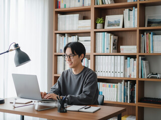 リモートワークする 若い男性