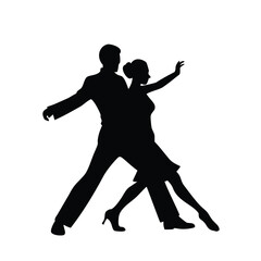 Silhouette of a couple dancing in a tango style pose together