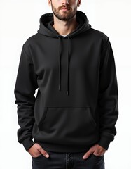 Blank black hoodie mockup trendy casual attire for men stylish template for autumn winter isolated on white background versatile design for apparel branding useful for fashion design projects hoodie m