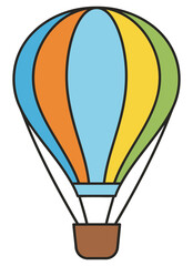 Fototapeta premium Illustration of a colorful hot air balloon with a blue top and orange, yellow and green stripes