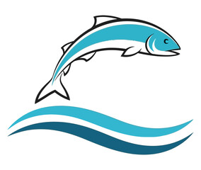 Naklejka premium Illustration of a blue fish jumping over waves