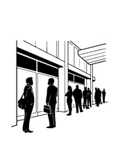 Business People Standing in a Queue or Line Outside a Building